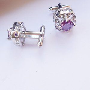 Purple Amethyst  Crystal Rhinestone Cufflinks
